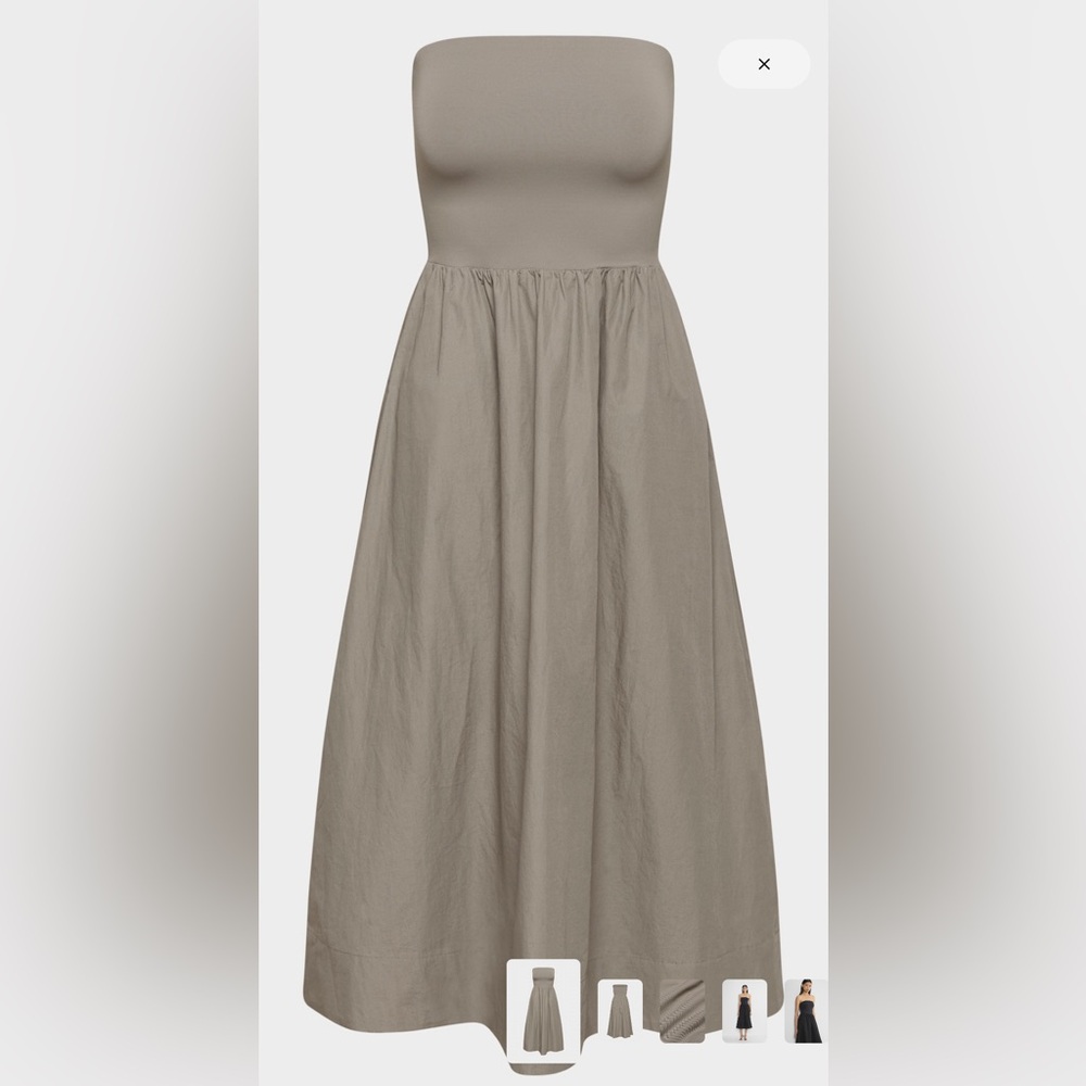 Aritzia Babaton Strapless Fluid Poplin Dress in Taupe